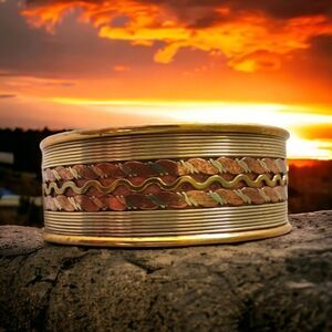 Vtg Copper Brass Cuff Bracelet Woven Twisted Native Tibetan 70s Western Chunky.